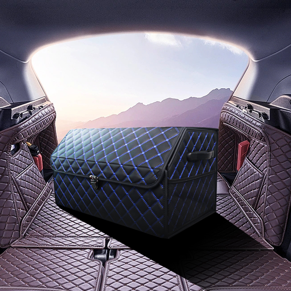 Butterfly And Double Line PVC Leather Car Trunk Organizer Waterproof Portable Universal Car Storage Box 