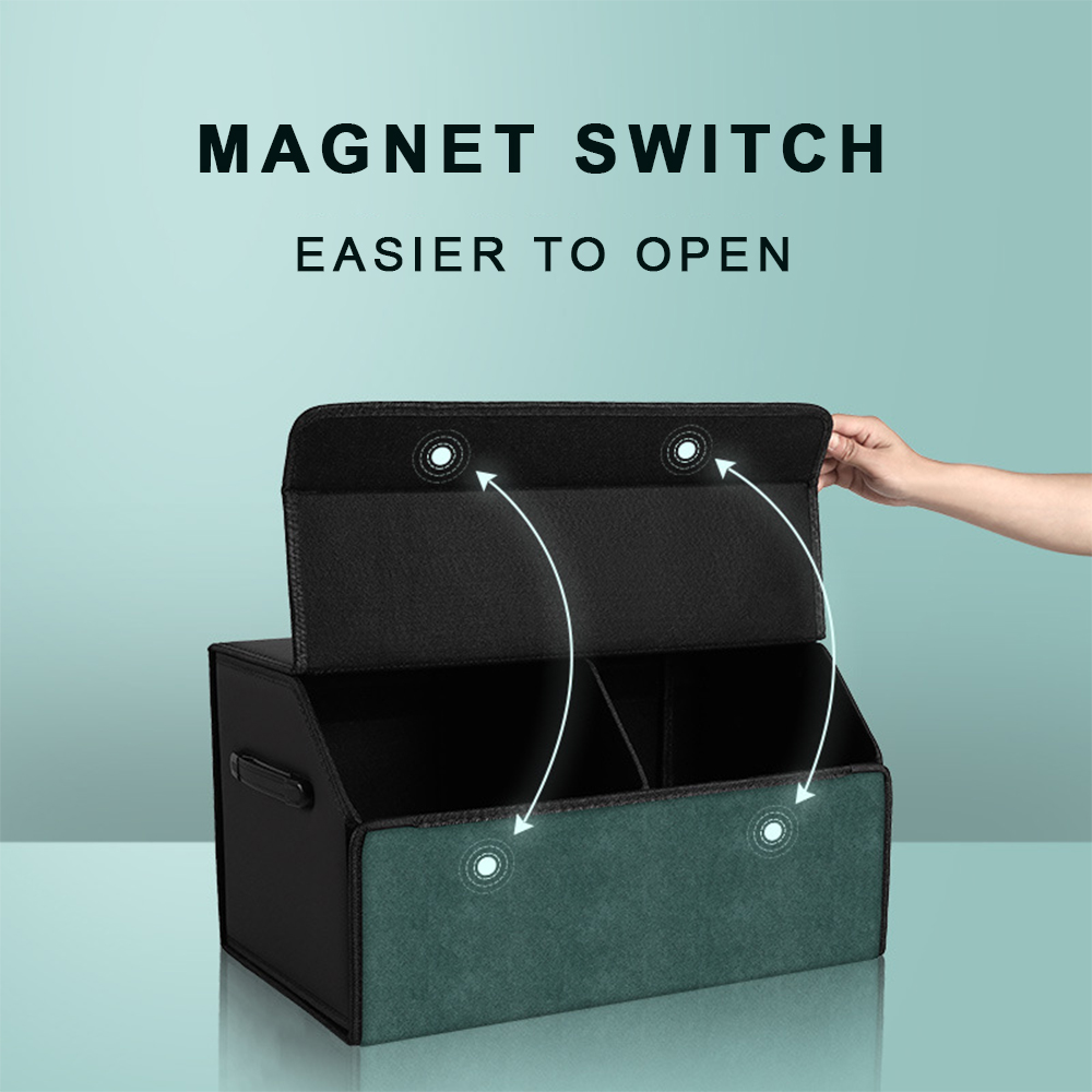 Large Capacity Car Trunk Organizer PVC Leather Combined With Light Luxury Alcantara With Strong Magnetic Opening And Closing Two-Tone Car Storage Box
