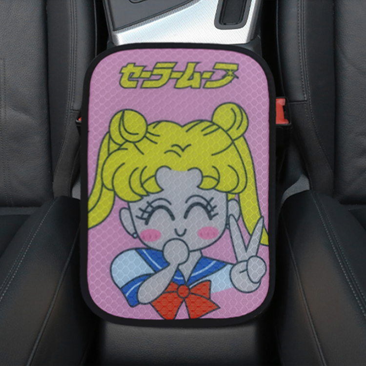  Ice Silk with Honeycomb Car Armrest Box Cover Mat Auto Cartoon Armrests Center Console Cushion Universal Size