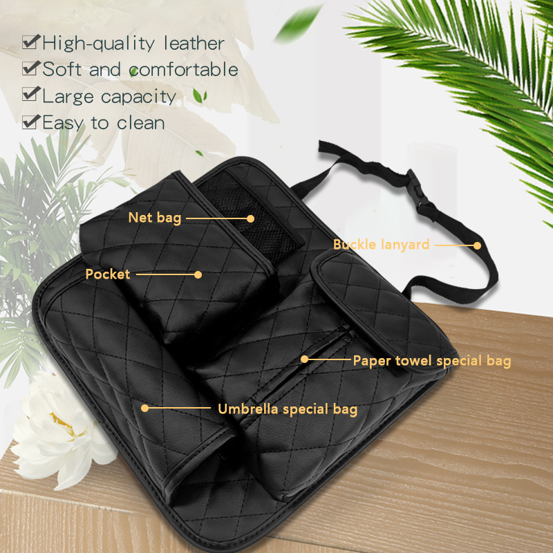 Car Backseat Organizer Net Bag Holding for Car Organizer with Strap Car Back Seat Organiser Purse Pouch Tissue Holder Multi-Functional Leather Car Seat Storage Bag