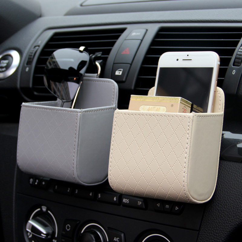 Car Air Vent Outlet Organizer Box Tidy Hanging Coin Bag Leather Multi-purpose Car Air Vent Phone Holder