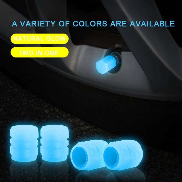 Universal Blue Car Tire Luminous Valve A Set Of 4 Cap Luminous Car Air Valve Cover Luminous Valve Core Cover Tire