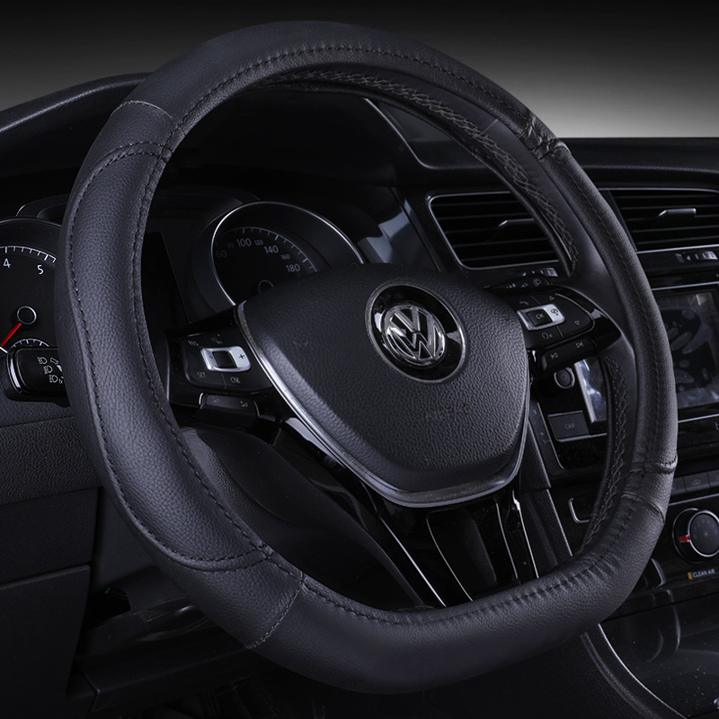 Leather Car Steering Wheel Cover Non-Slip Car Wheel Cover Protector Universal Fit for Most Cars(Classic&D Shape)