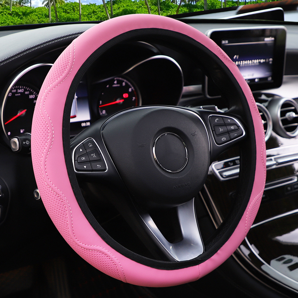 Steering Wheel Cover No Inner Ring Fiber Leather Embossed Corrugated Elastic Automobile Steering Wheel Protective Cover