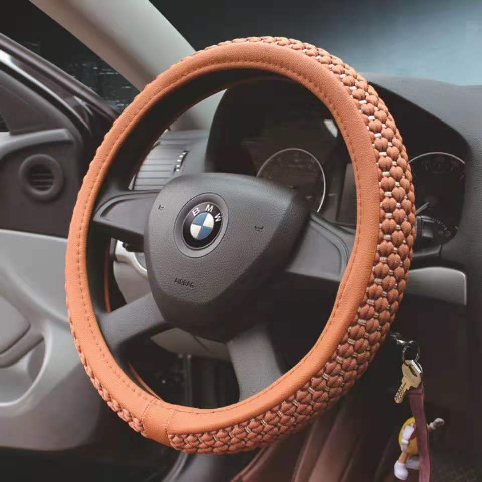 Breathable Ice Silk Weaving Flowers Steering Wheel Cover Anti-slip&Sweat-absorbing Car Handle Cover Universal Fit Small Car Cover