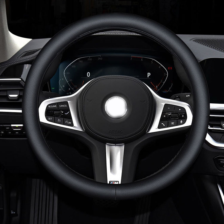 Cute Camellia Leather Car Steering Wheel Cover Non-slip,Sweat Absorption Steering Wheel Cover Universal 15 Inches, Black