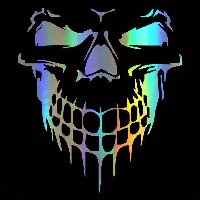 Car Reflective Stickers Skull Head Fuel Tank Cover with Car Body Window Decoration Machine Head Cover with Colorful Laser