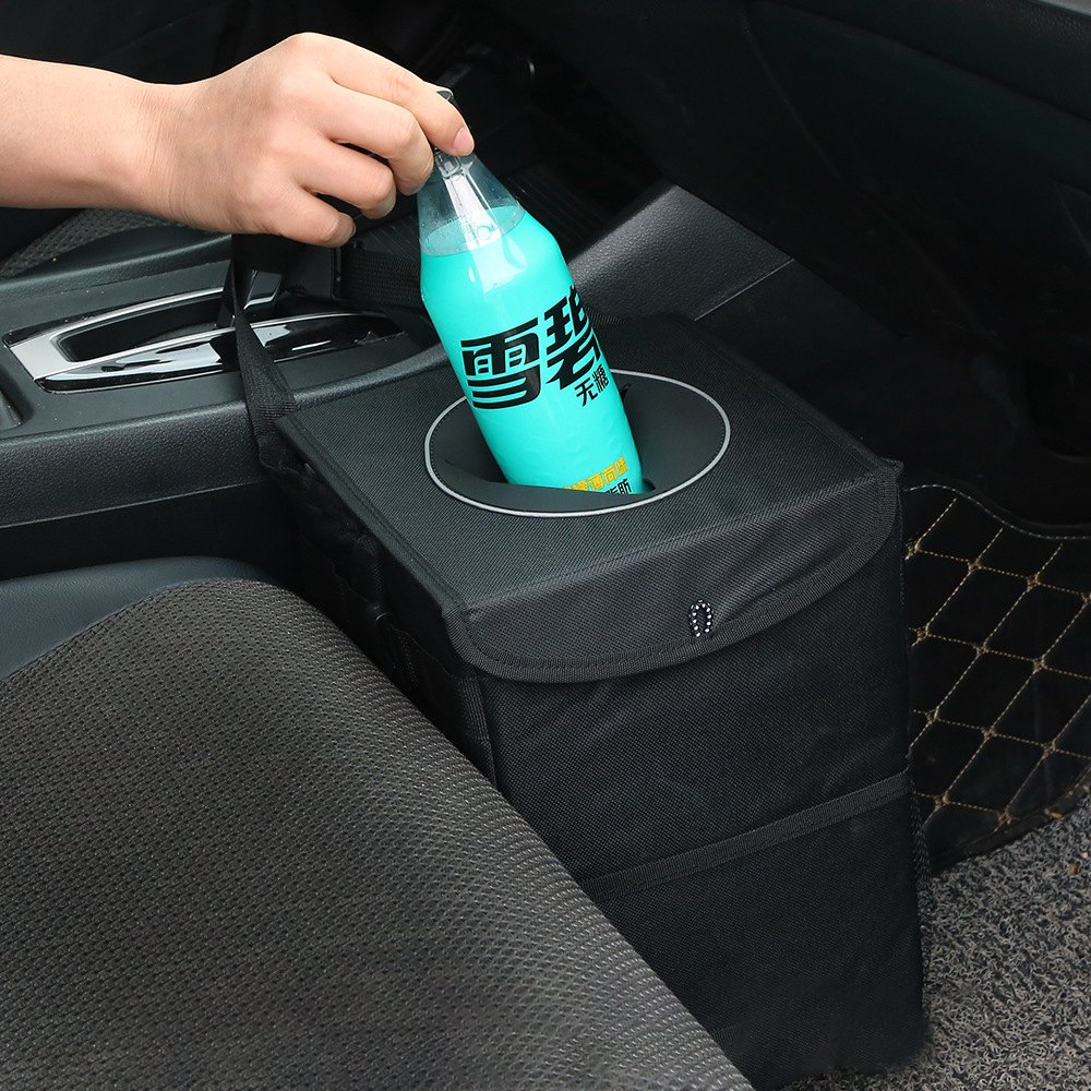 Car Trash Can with Lid And Storage Pockets 100% Leak-Proof Car Organizer Waterproof Car Garbage Can Multipurpose Trash Bin for Car