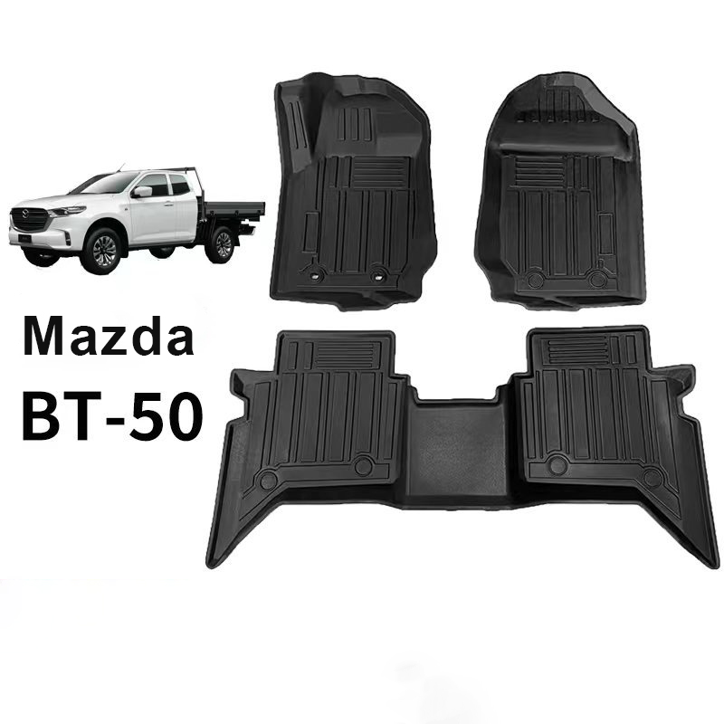 TPE Car Floor Mats Compatible for 2015-2020 Mazda BT-50 Environment Rubber Car Mats Durable & Waterproof Include 1st And 2nd Row Front & Rear,Black