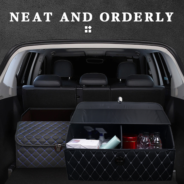 Butterfly And Double Line PVC Leather Car Trunk Organizer Waterproof Portable Universal Car Storage Box 