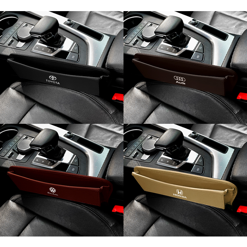 Car Seat Gap Filler Soft Skin Leather Storage Bag with Hole for Charging Portable Car Dirt Resistant Storage Bag Customized Car Logo Car Seat Organizer