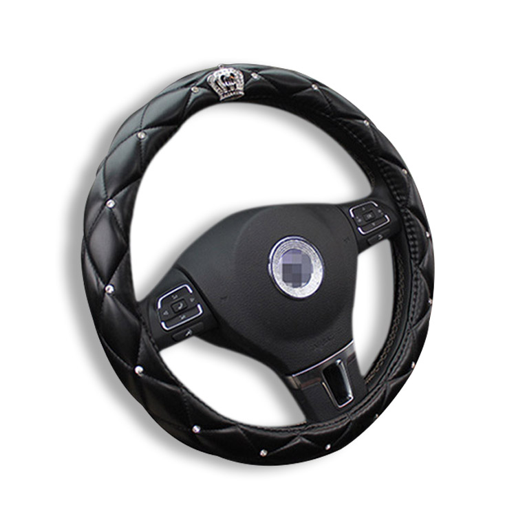 Diamond Leather Bling Steering Wheel Cover Universal Car Steering Wheel Protector with Crystal Rhinestones Anti-Slip Soft Interior Accessories for Women And Girl Fit 15 Inch