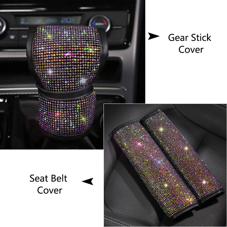 Full Drilling Car Steering Wheel Set Diamond Shoulder Cover Hand Brake Shift Block Set Hot Drilling Set Decorative Set Car Interior Set Series