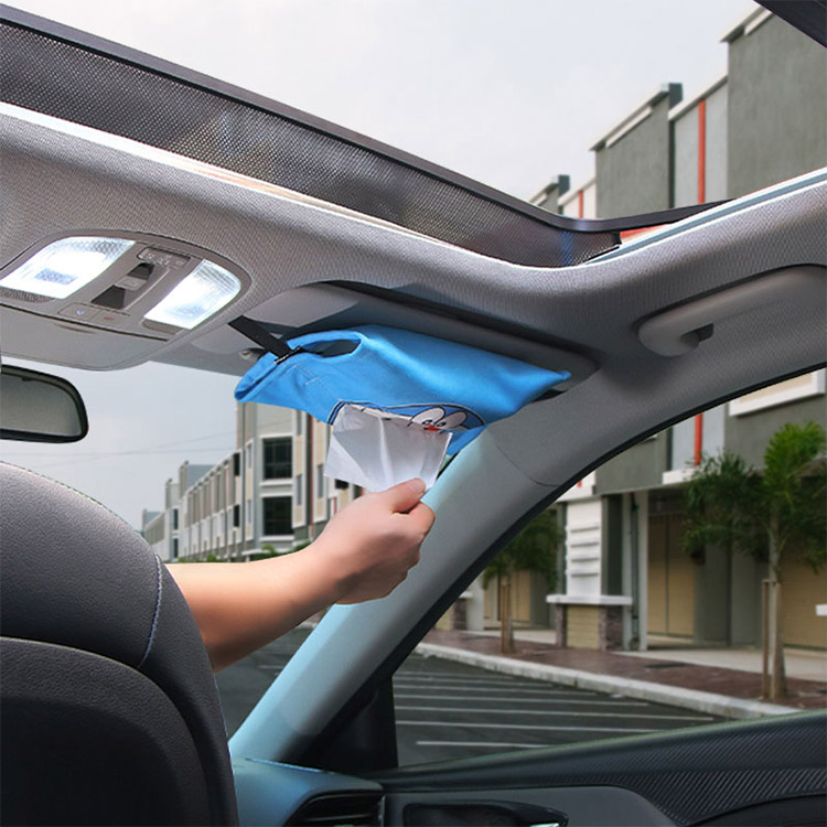 OEM Printing Hanging Car Visor Tissue Holder for Universal Auto Car Accessories for Easy Use Soft Velvet Napkin Holder Factory