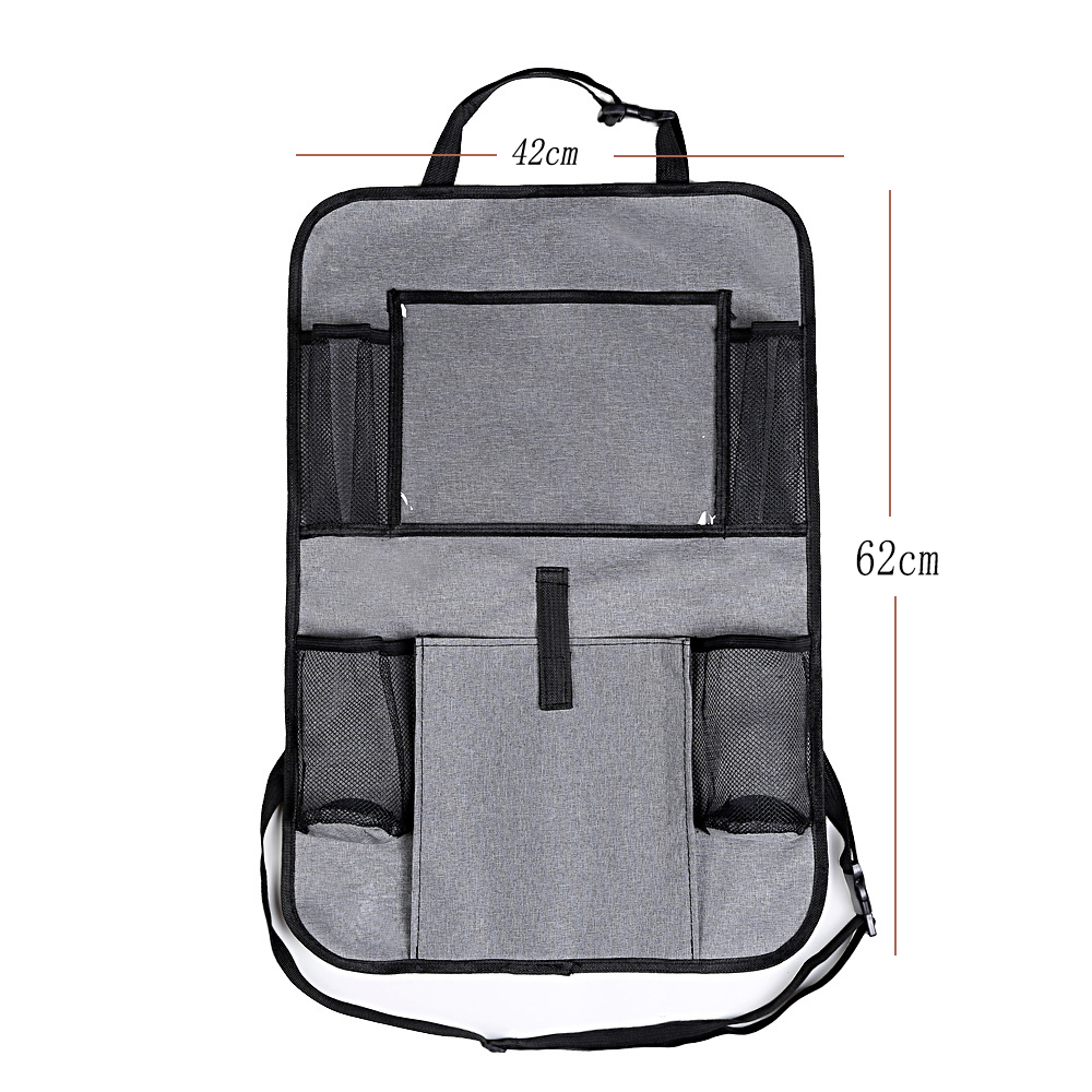 Backseat Car Organizer With Touchable Tablet for iPad Grey 600D Oxford Fabric Storage Hanging Bag Car Backseat Organizer Manufacturer