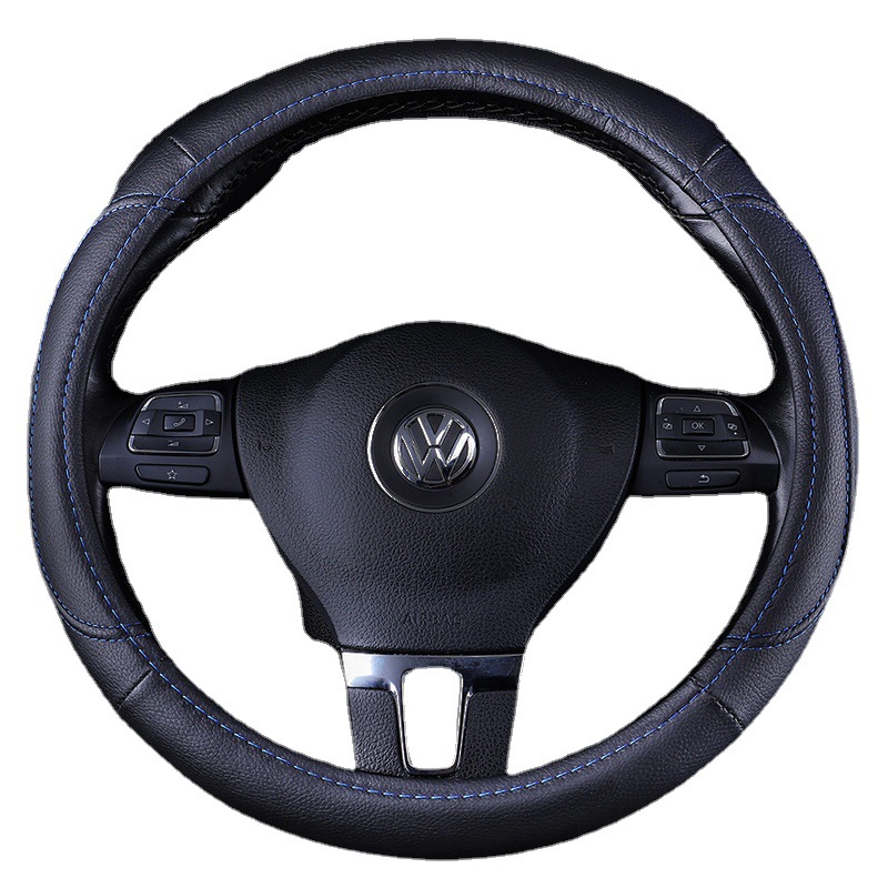 Leather Car Steering Wheel Cover Non-Slip Car Wheel Cover Protector Universal Fit for Most Cars(Classic&D Shape)