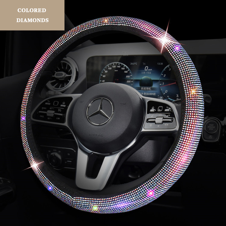 Full Drill Elastic Steering Wheel Cover without Inner Ring Elastic Belt Car Audi Breathable Anti-Slip Steering Wheel Protector for Women ,Party,Birthday Gift