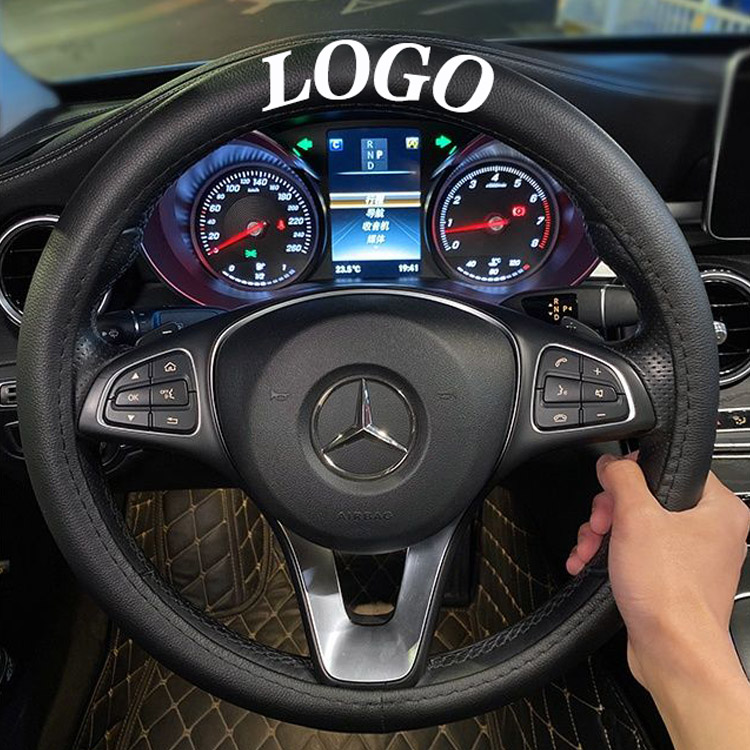 Cute Camellia Leather Car Steering Wheel Cover Non-slip,Sweat Absorption Steering Wheel Cover Universal 15 Inches, Black