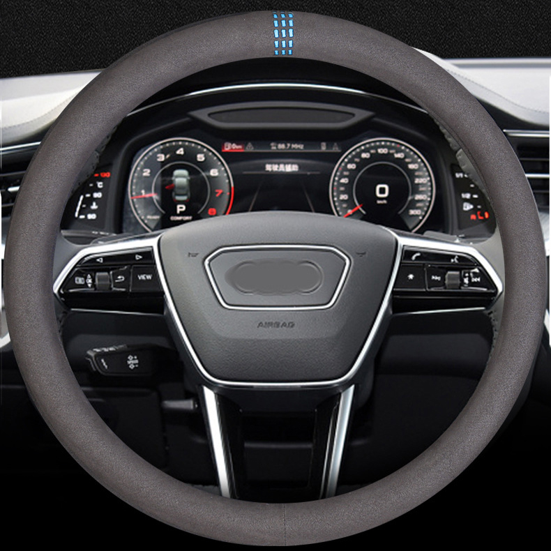  (3.2mm Thickness) Black Suede Car Steering Wheel Cover,Non-Slip&Breathable Universal 15 Inch Fit
