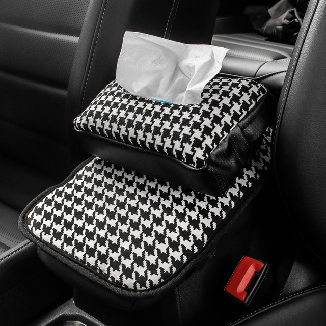 Houndstooth Auto Center Console Cover Pad Fit for SUV/Motor/Car, Comfort Elbow Pad Universal Car Armrest Seat Box Cover, Cotton Cloth Auto Armrest Cover