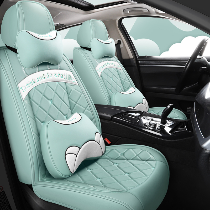 Leather Universal 5 Seats Full Protection Car Seat Covers with 2 Headrest Pillow 2 Lumbar Pillow