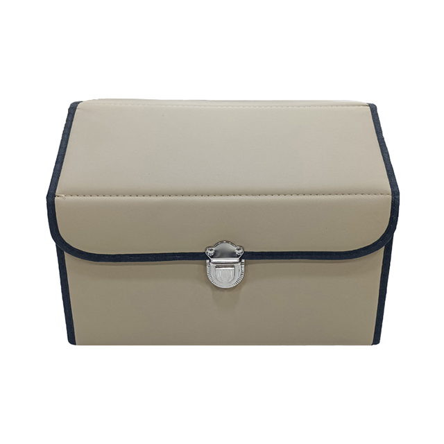 Glossy PVC Leather Car Trunk Box with Wooden Insert Metal Buckle Foldable Storage Organizer Box 