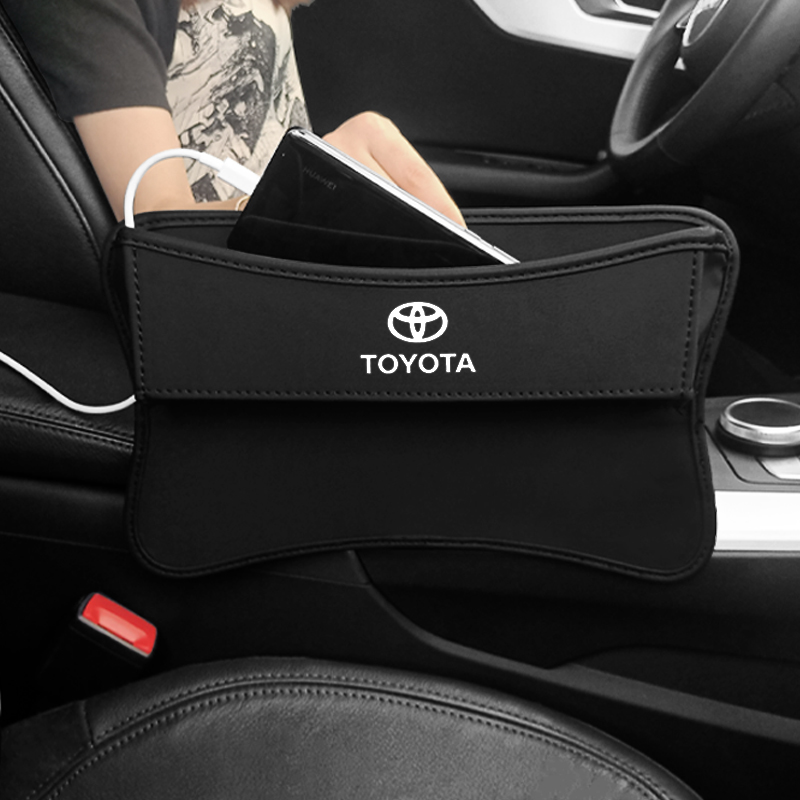 Car Seat Gap Filler Soft Skin Leather Storage Bag with Hole for Charging Portable Car Dirt Resistant Storage Bag Customized Car Logo Car Seat Organizer