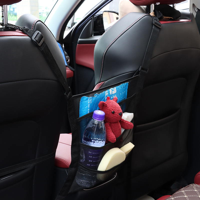  Car Net Pocket Handbag Holder 3 Layer Car Net Pocket Four-Side Elasticity Car Purse Net between Front Seats for Backseat Kids Dogs Or Pets Car Net Barrier