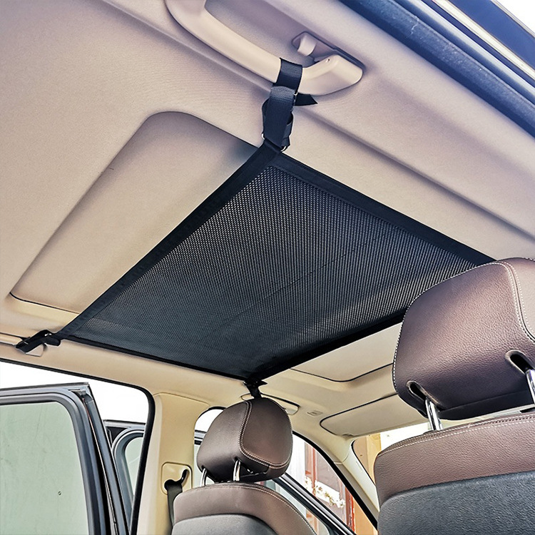Car Ceiling Storage Net 31''*21'' Car Roof Interior Sundries Mesh Cargo Net Adjustable Long Trip Organizers Storage Net for Most Car Mesh Ceiling Storage Nets with Zipper Car Roof Cargo Net Pocket