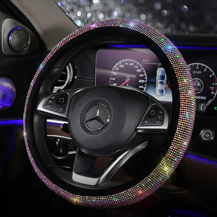 Steering Wheel Cover for Women Men Universal Fit 15 Inch Bling Bling Crystal Diamond Sparkling Car SUV Wheel Protector 