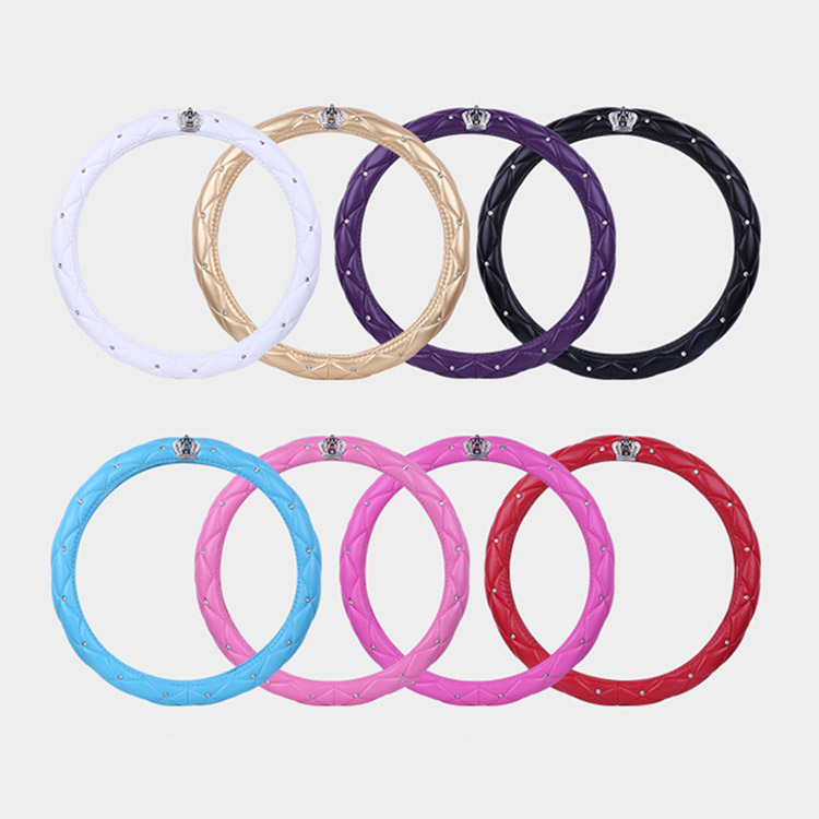 Diamond Leather Bling Steering Wheel Cover Universal Car Steering Wheel Protector with Crystal Rhinestones Anti-Slip Soft Interior Accessories for Women And Girl Fit 15 Inch