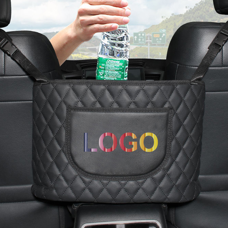 Customized Logo Printing PVC Leather Car Handbag Holder Between Seats Back Storage Organizer Purse Holder for Console Front Seat Storage Bag for Car Front Seats for BMW