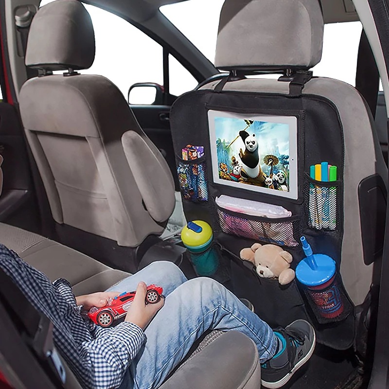  Multi-functional 600D Oxford Car Storage Bag Car Acessories Water Holder Tissue Holder For Car IPad Holder with Transparent Touch Screen for IPad And IPhone Car Seat Back Organizer 