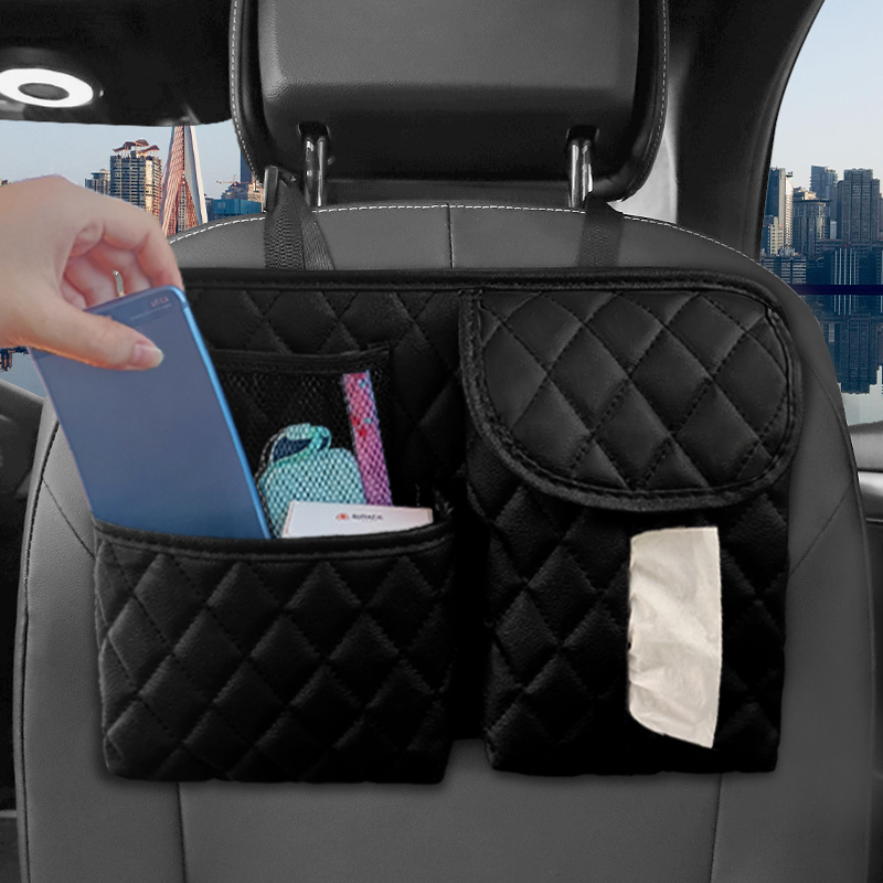 Backseat Car Organizer with Tissue Holder Leather Car Back Seat Organiser for Kids Car Travel Accessories with Net Pockets Front-Backseat Organizer Bag