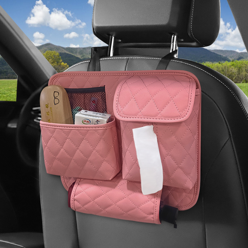 Car Backseat Organizer Net Bag Holding for Car Organizer with Strap Car Back Seat Organiser Purse Pouch Tissue Holder Multi-Functional Leather Car Seat Storage Bag