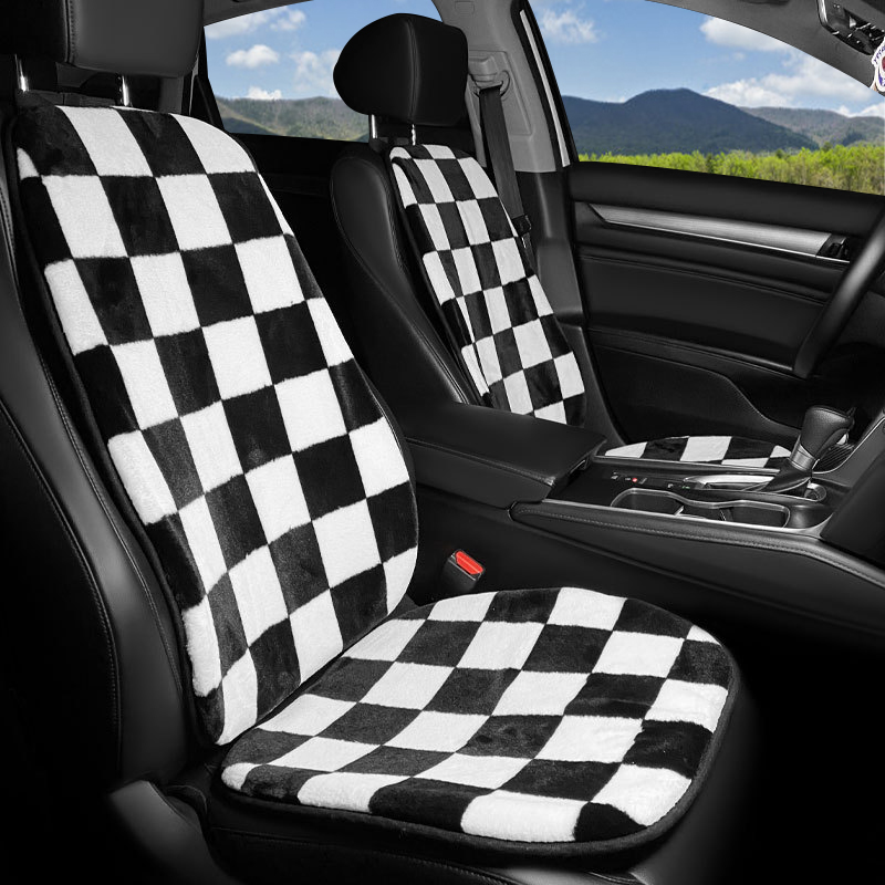 Checkerboard Plush Binding Design Car Seat Mat Temperament Square Simple Non-slip Bottom