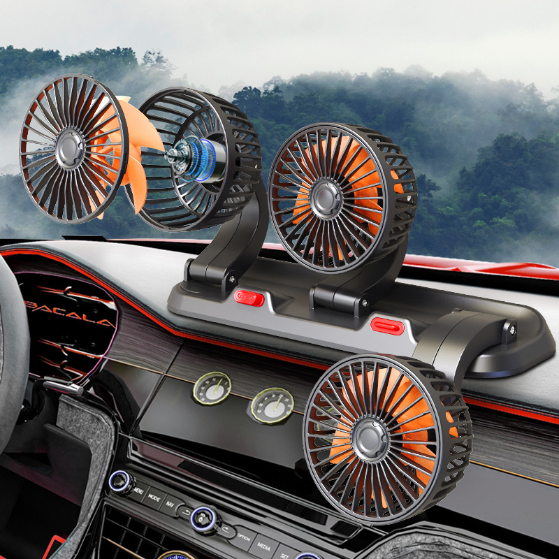 Triple Heads Car Cooling Fan Multi Angle Rotatable 3 Heads USB/Cigarette Lighter Vehicle Fan Adjustable Auto Cooler Electric Fan(Include a Hidden Perfume Box)