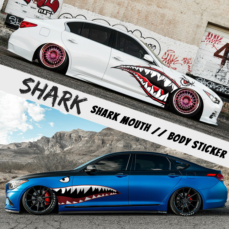 Shark Mouth Sticker Car Personality Creative Sticker Sticker Great White Shark Body Color Sticker Car Door Side Door Sticker