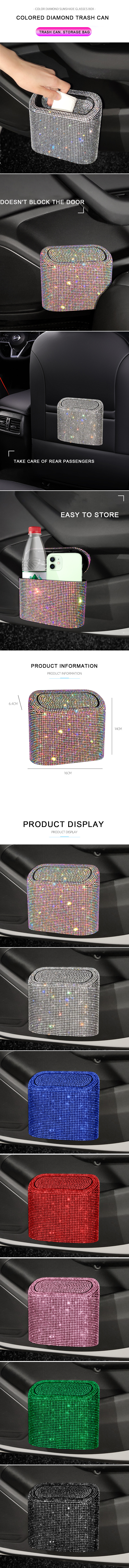 Bling Rhinestone Small Car Trash Bin