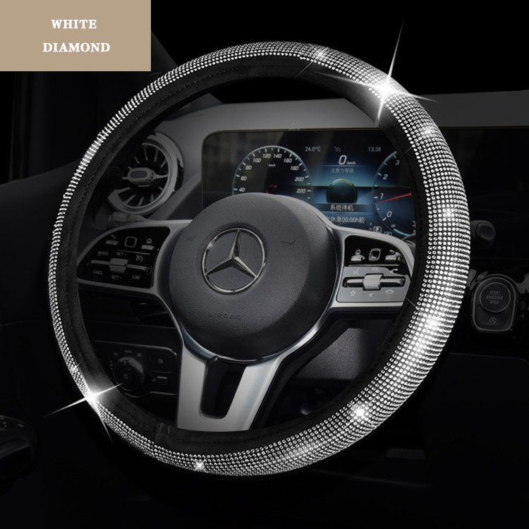 Full Drill Elastic Steering Wheel Cover without Inner Ring Elastic Belt Car Audi Breathable Anti-Slip Steering Wheel Protector for Women ,Party,Birthday Gift