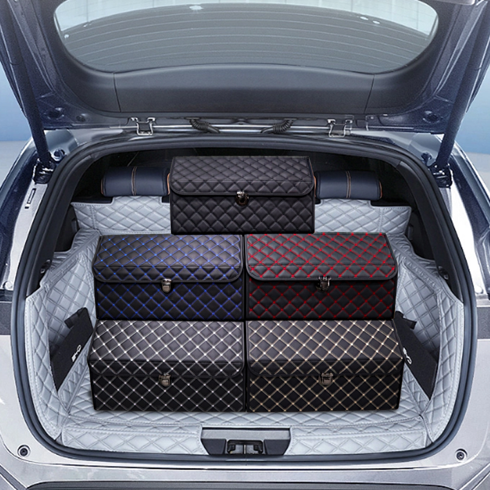 Butterfly And Double Line PVC Leather Car Trunk Organizer Waterproof Portable Universal Car Storage Box 
