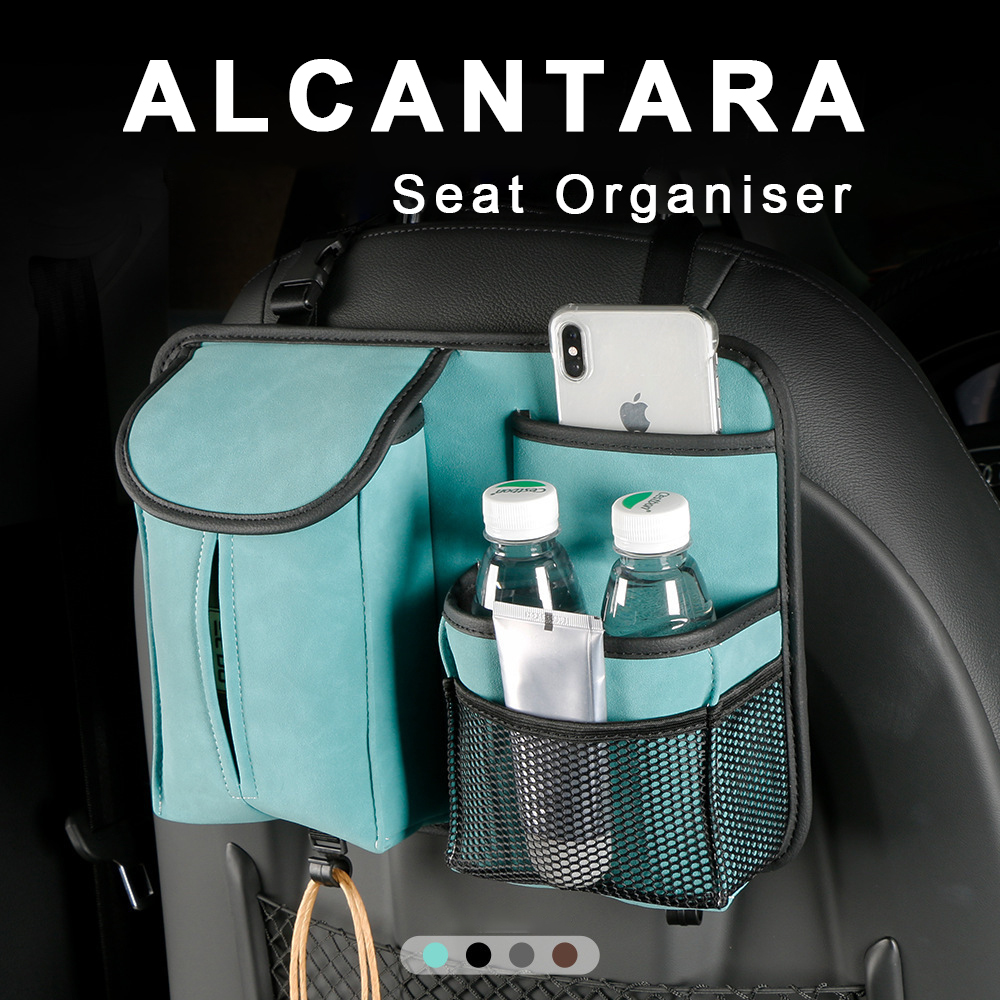 Alcantara Fabric Car Seat Back Storage Bag with Hook Car Tissue Box Truck Seat Organizer
