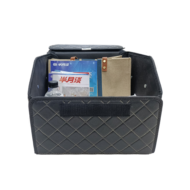 Embroidery PVC Leather Car Trunk Organizer with Magic Velcro Close with 2 Plastic Handle Storage Cargo Organizer Box 