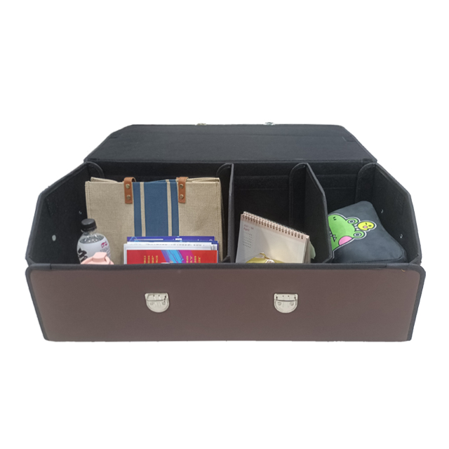 Glossy PVC Leather Car Trunk Box with Wooden Insert Metal Buckle Foldable Storage Organizer Box 