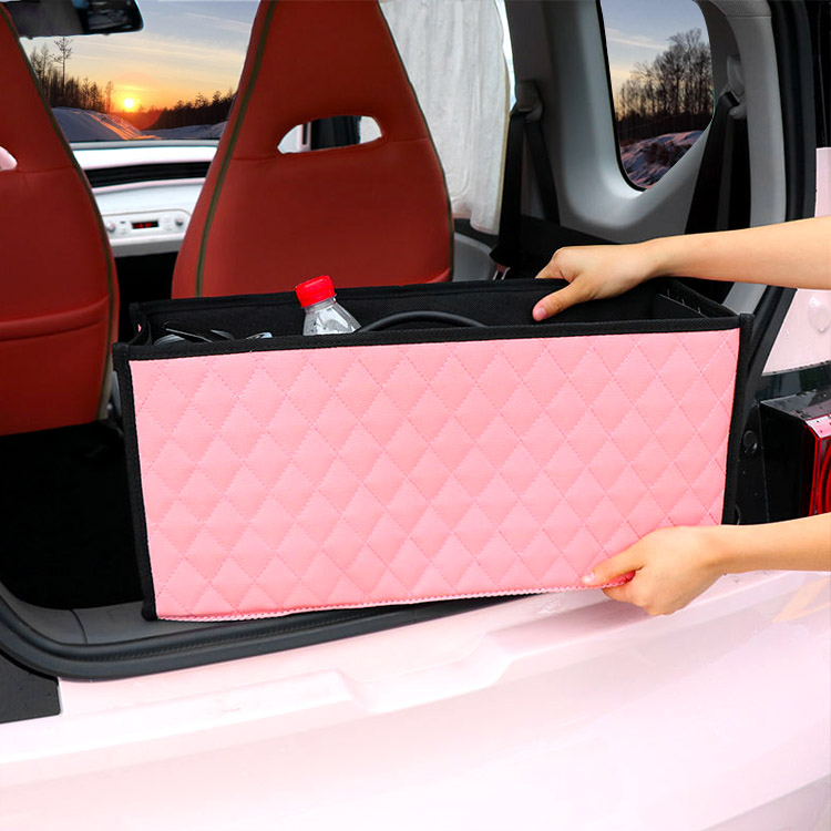 PVC Leather Car Organizer Boxes with Plastic Handle with Magic Velcro Close Car Trunk Storage Organizer Embroidery Car Trunk Organizer For SGMW NINI