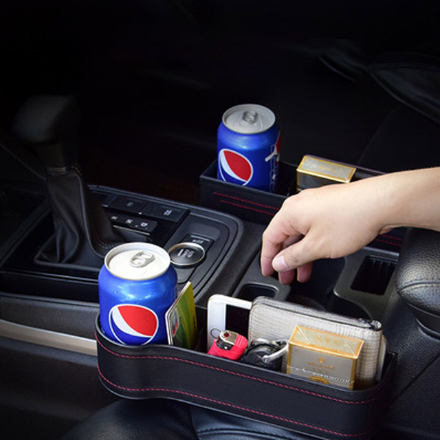 Car Seat Gap Filler Organizer with Hole for Charging Auto Console Side Storage Box with Cup Holders Front Seat Phone Sunglasses Holder Multifunctional Car Seat Organizer