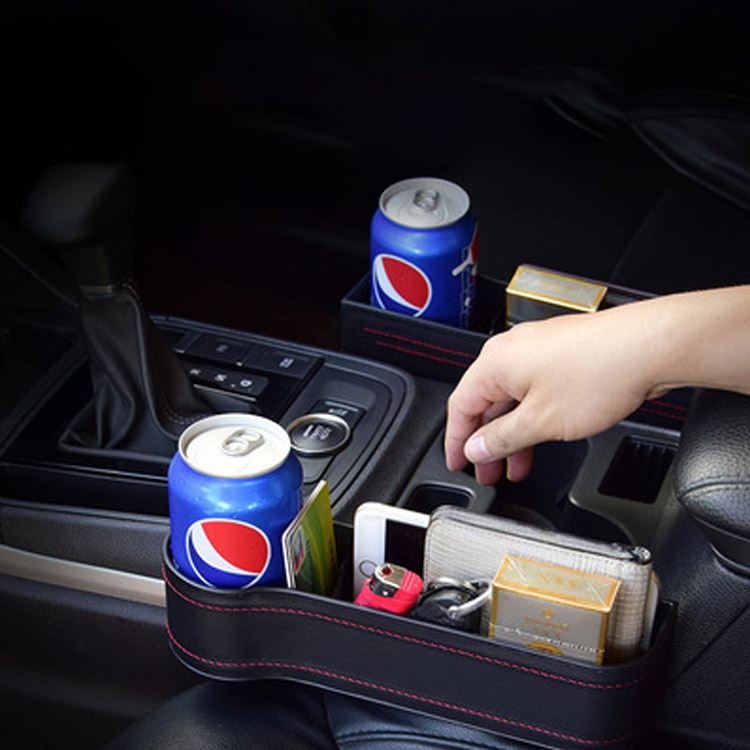 Car Seat Gap Filler Organizer with Hole for Charging Auto Console Side Storage Box with Cup Holders Front Seat Phone Sunglasses Holder Multifunctional Car Seat Organizer