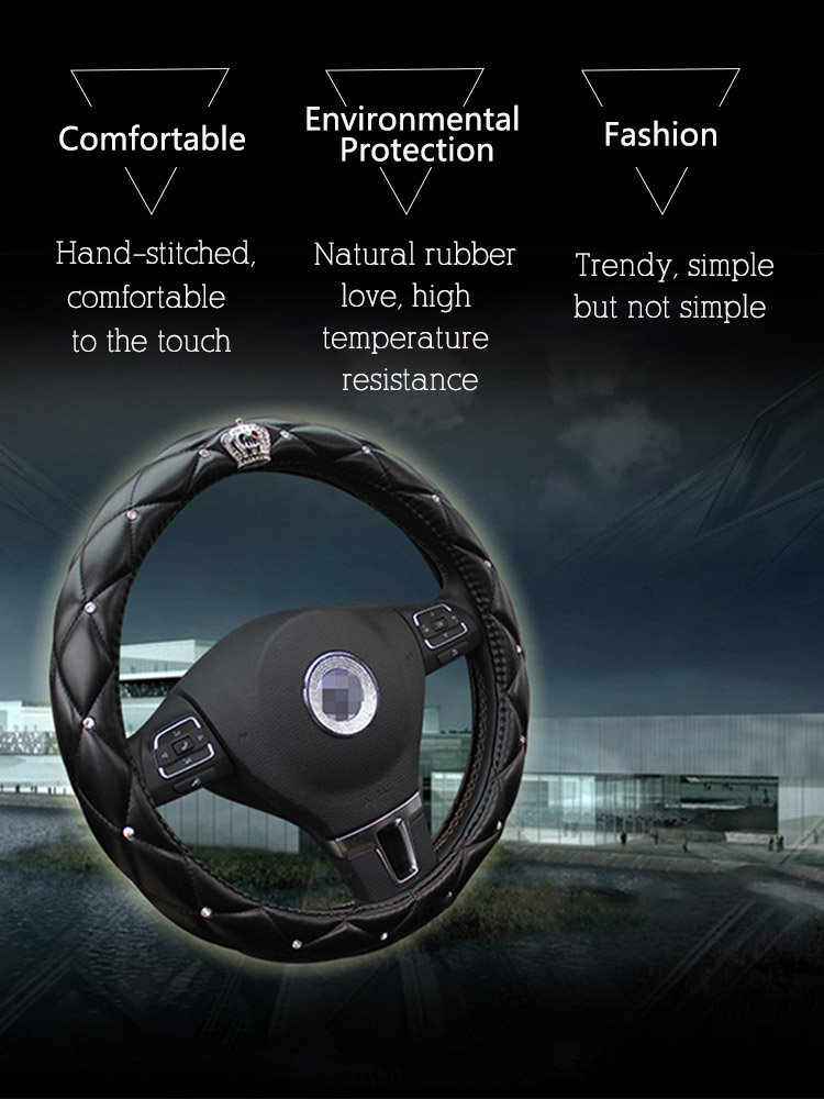 02 Diamond Leather Bling Steering Wheel Cover
