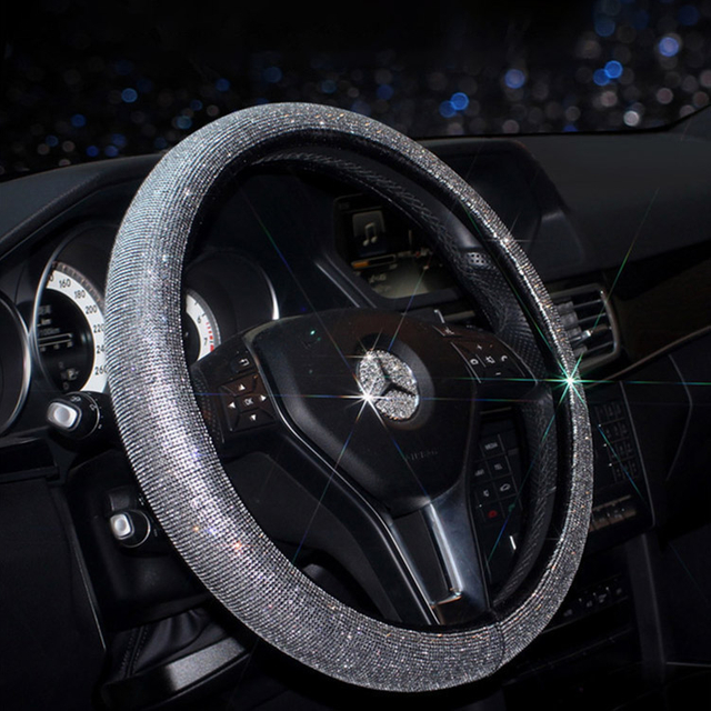 Steering Wheel Cover for Women Men Universal Fit 15 Inch Bling Bling Crystal Diamond Sparkling Car SUV Wheel Protector 