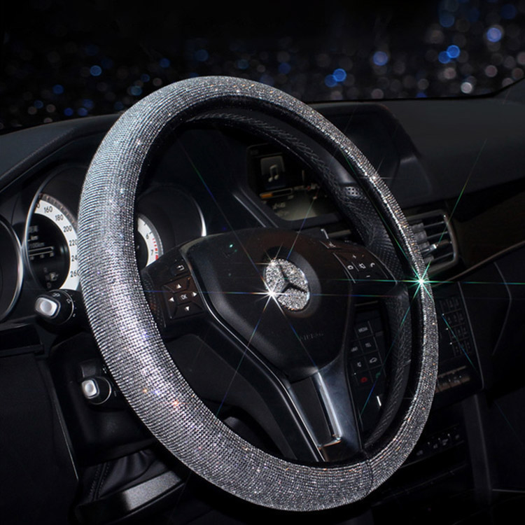 Steering Wheel Cover for Women Men Universal Fit 15 Inch Bling Bling Crystal Diamond Sparkling Car SUV Wheel Protector 